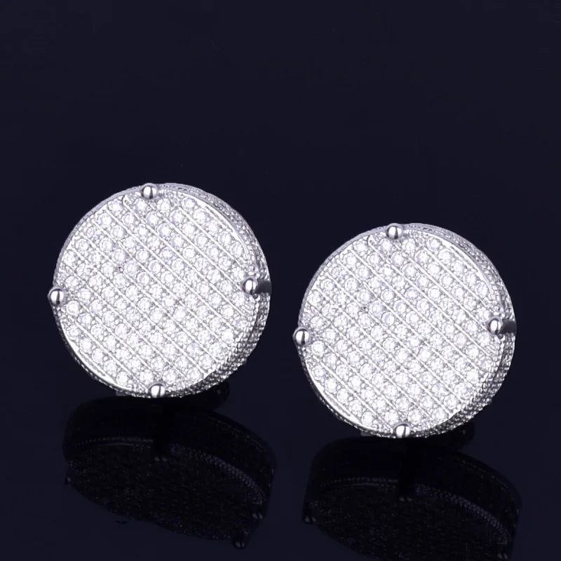 14MM Gold Color Big Round Stud Earring AAAAA Cubic Zircon Screw Back Men's Earrings Fashion Hip Hop Jewelry - DripVault