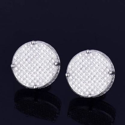 14MM Gold Color Big Round Stud Earring AAAAA Cubic Zircon Screw Back Men's Earrings Fashion Hip Hop Jewelry - DripVault