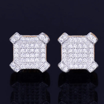10MM Square Stud Earring Gold Color Charm Screw Back Full AAAA Zircon Women Men's Fashion Earrings Hip Hop Jewelry - DripVault