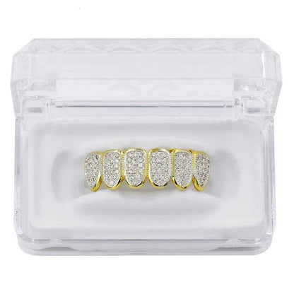 New Fit Silver Plated CZ Micro Pave Top & Bottom GRILL SET Rhodium Teeth Grills Vampire Tooth Grillz - DripVault