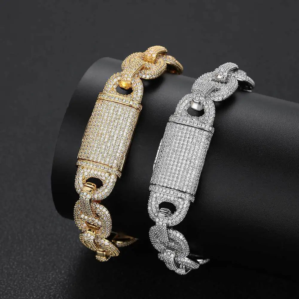 European American Hip Hop 16mm Pig Nose Bubble Cuban Chain Zircon Kevlar Natural Stone Bracelet Cross-border Jewelry Hot Selling - DripVault