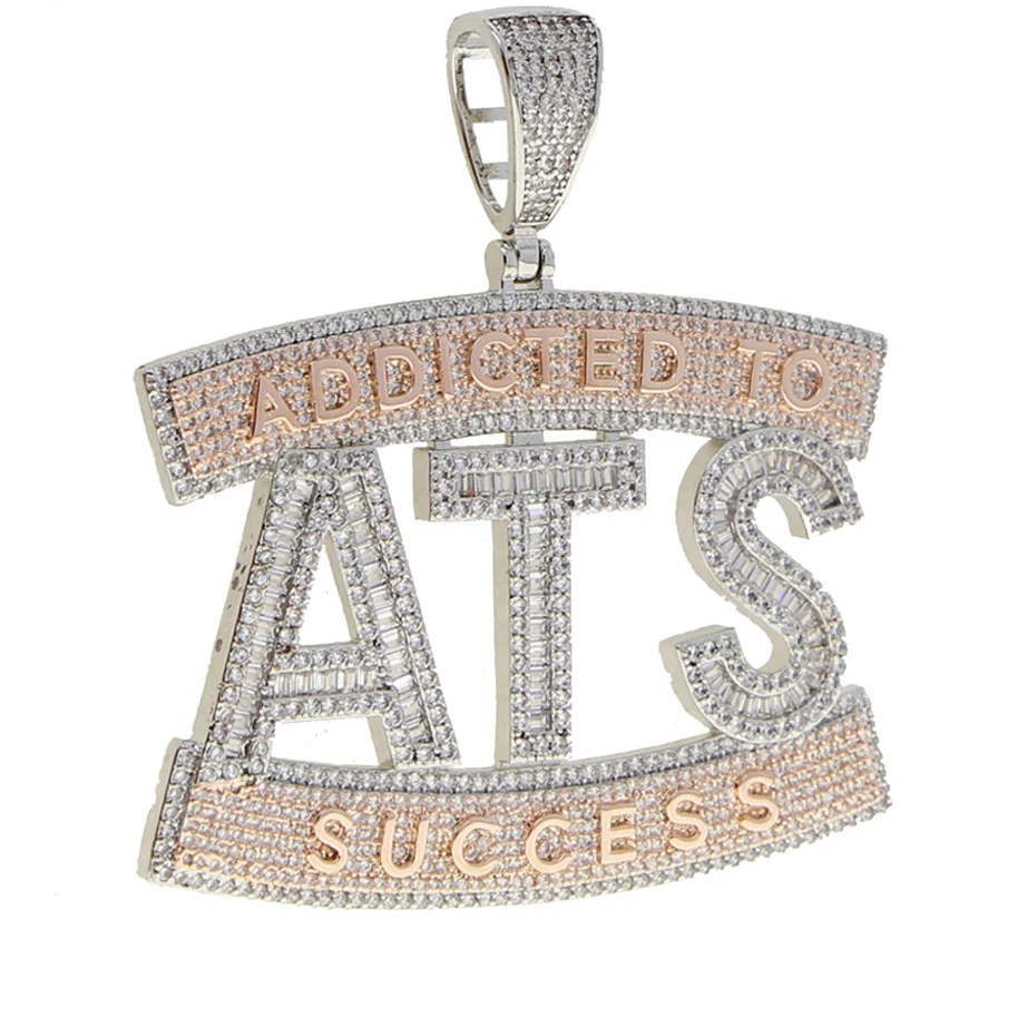 Iced Out Bling Two Tone Color CZ Letters Pendant Necklace Cubic Zirconia Various Design Badge Men Women Fashion Hip Hop Jewelry - DripVault