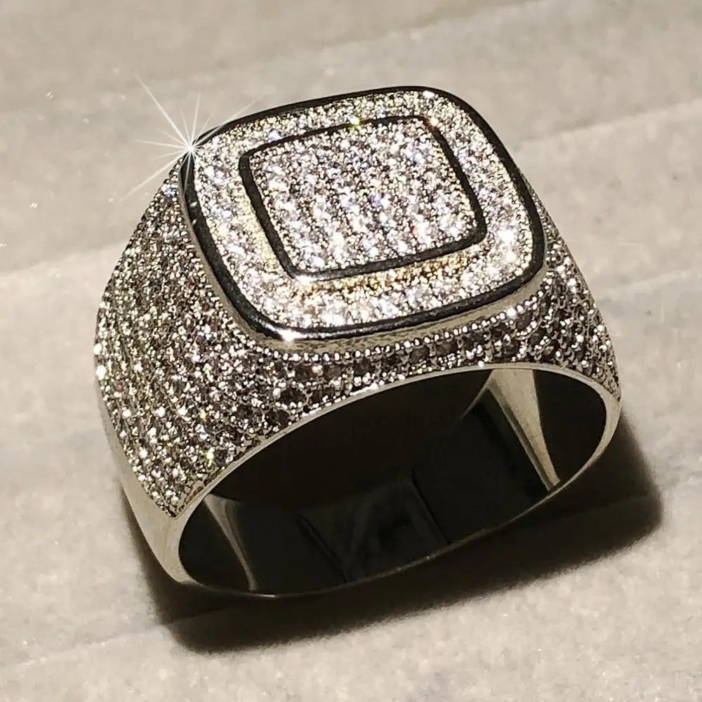Luxury Hip Hop Micro Pave sona Diamond Stones All Iced Out Bling Ring Big 925 Sterling silver Rings for Men Jewelry - DripVault