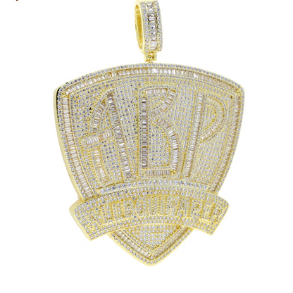 Iced Out Bling Two Tone Color CZ Letters Pendant Necklace Cubic Zirconia Various Design Badge Men Women Fashion Hip Hop Jewelry - DripVault