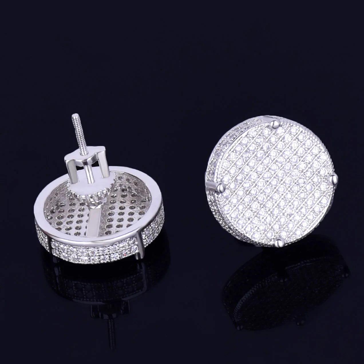 14MM Gold Color Big Round Stud Earring AAAAA Cubic Zircon Screw Back Men's Earrings Fashion Hip Hop Jewelry - DripVault