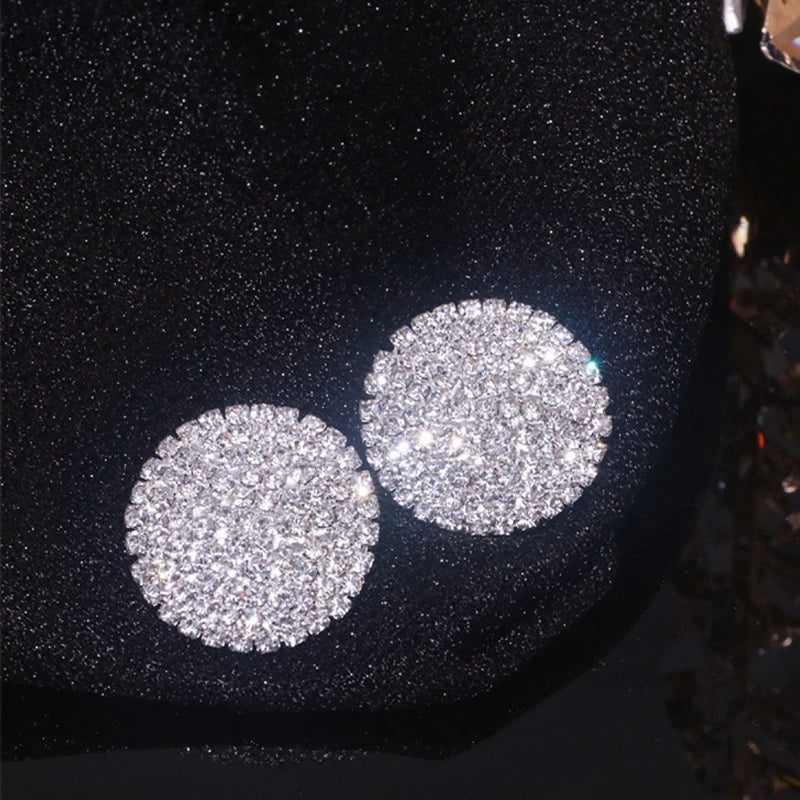 New Sparkling Crystal Heart Stud Earrings for Women Bijoux Geometric Big Square Full Rhinestones Earrings Wedding Jewelry - DripVault