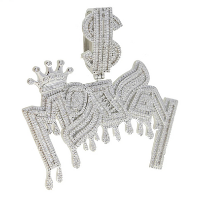 Iced Out Bling Two Tone Color CZ Letters Pendant Necklace Cubic Zirconia Various Design Badge Men Women Fashion Hip Hop Jewelry - DripVault
