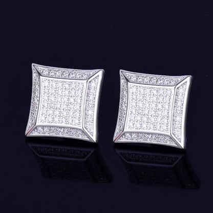 15MM Big Square Men Stud Earring Gold Color Full Cubic Zircon Screw Back Earrings Hip Hop Jewelry for Women - DripVault