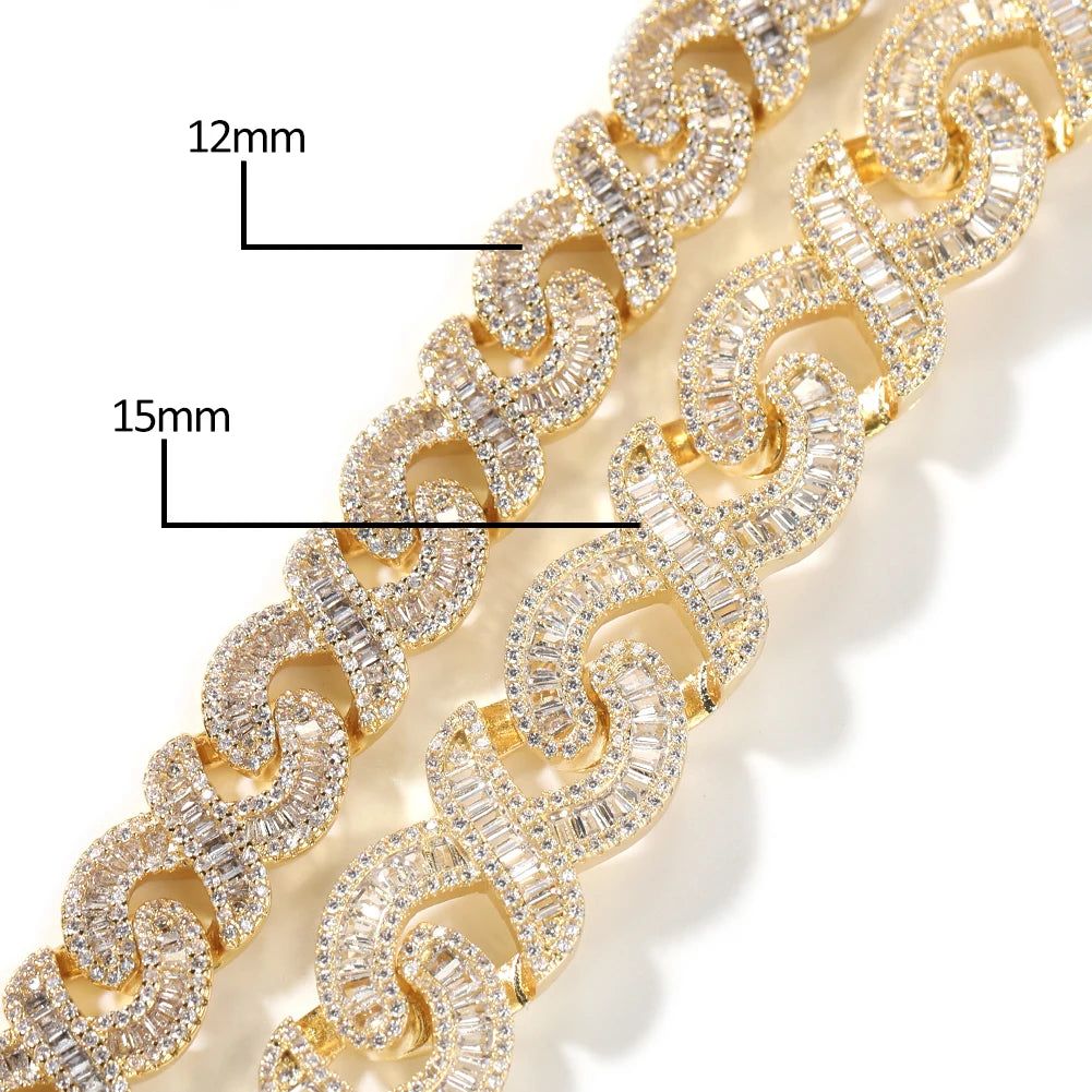 12mm Infinity Chain Baguette Cuban Necklace Cubic Zirconia Micropave Charm Jewelry Women Accessories Gifts - DripVault
