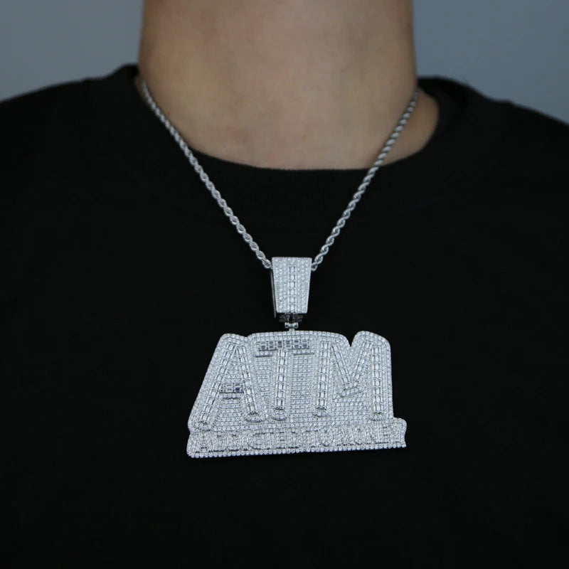 Iced Out Bling 5A CZ Letters ATM Addicted To Money Pendant Necklace 2 Colors Cubicz Zircon Men's HipHop 5mm Tennis Chain Jewelry - DripVault
