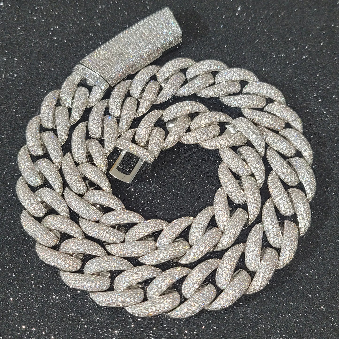 Fashion Miami Cuban Chain Iced Out 20MM Moon Necklace Full Pave Diamonds Long Buckle Bracelet Hip Hop Jewelry Necklace - DripVault