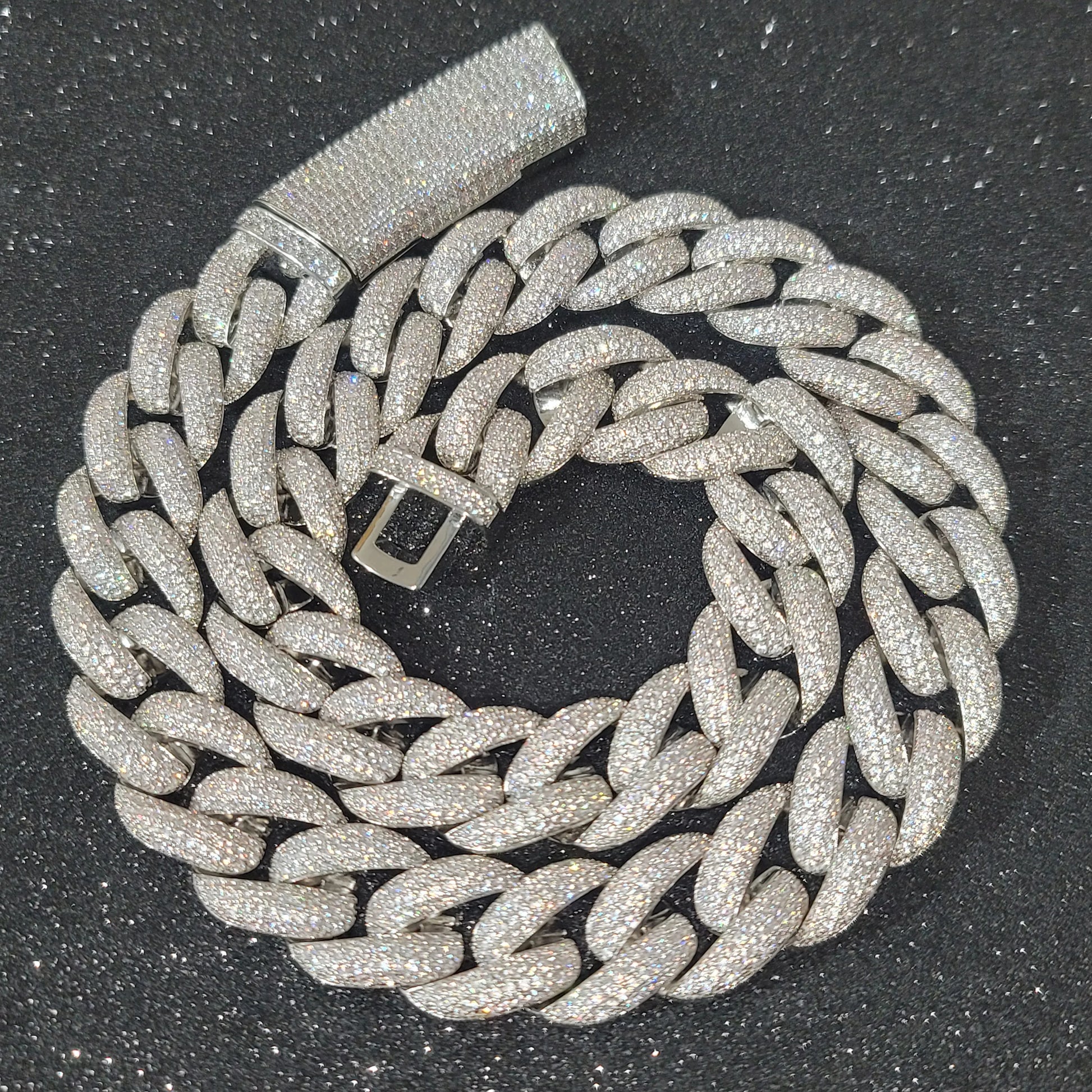 Fashion Miami Cuban Chain Iced Out 20MM Moon Necklace Full Pave Diamonds Long Buckle Bracelet Hip Hop Jewelry Necklace - DripVault
