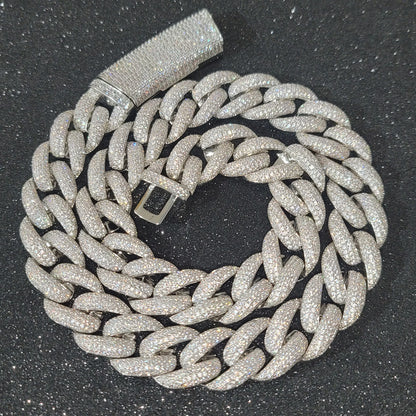 Fashion Miami Cuban Chain Iced Out 20MM Moon Necklace Full Pave Diamonds Long Buckle Bracelet Hip Hop Jewelry Necklace - DripVault