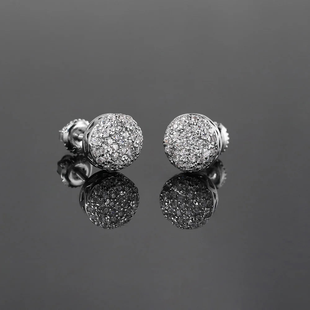 Hip Hop Hemispherical Shaped Piercing Stud Earrings for Unisex Iced Out Zirconia Chunky Punk Rapper's Earring Jewelry - DripVault