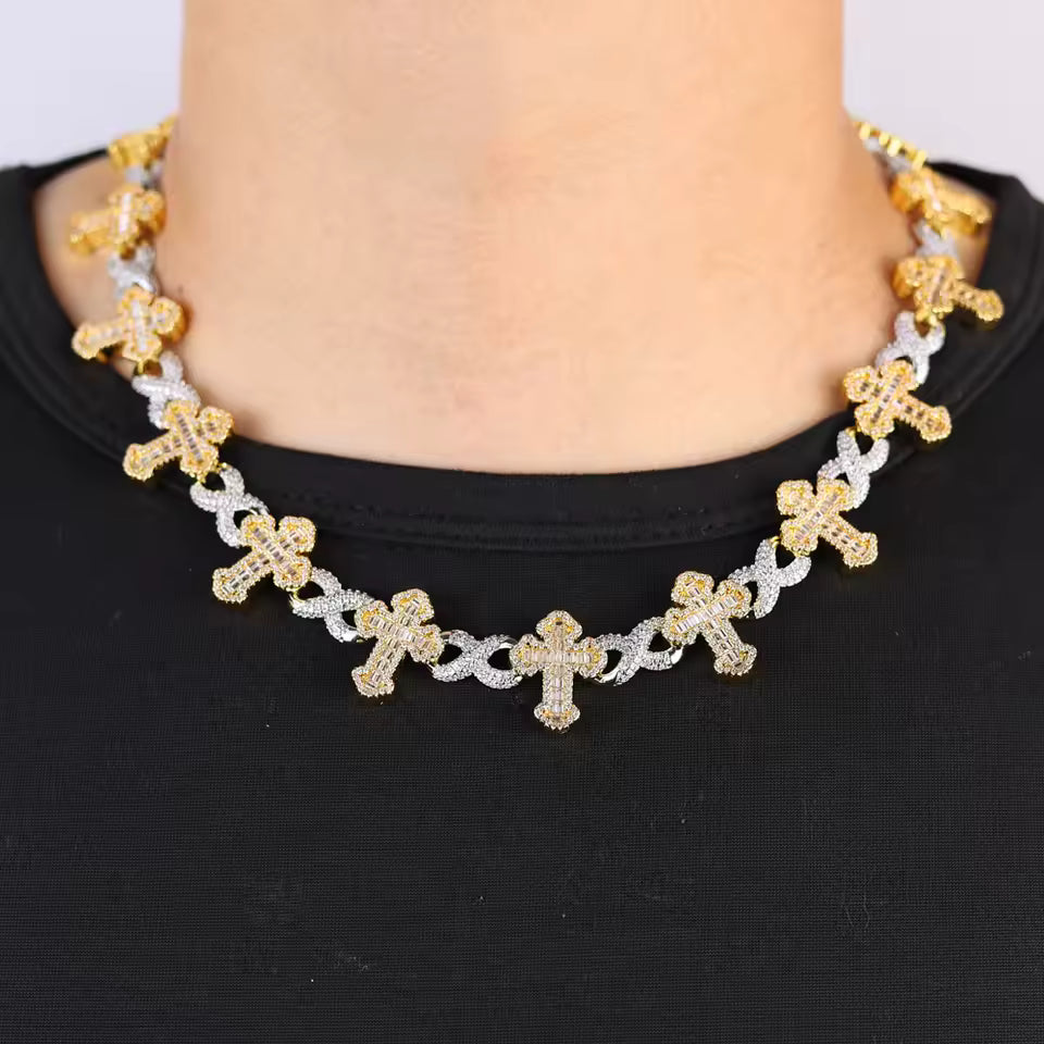 Big Wide Iced Out Infinity Cross Necklace CZ AAAAA+ Paved Hip Hop Chain - DripVault