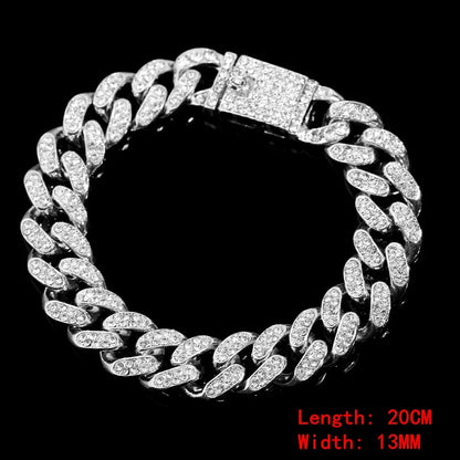 Hip Hop Iced Out Chain Women Men Cuban Bracelet High-Quality Full AAAA+ Rhinestones Miami Cuban Link Chain Bracelets Jewelry - DripVault