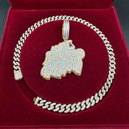 Iced Out Pedant Bread Gang Necklace for Men Cubic Zirconia Baguette Double Color Hip Hop Jewelry - DripVault