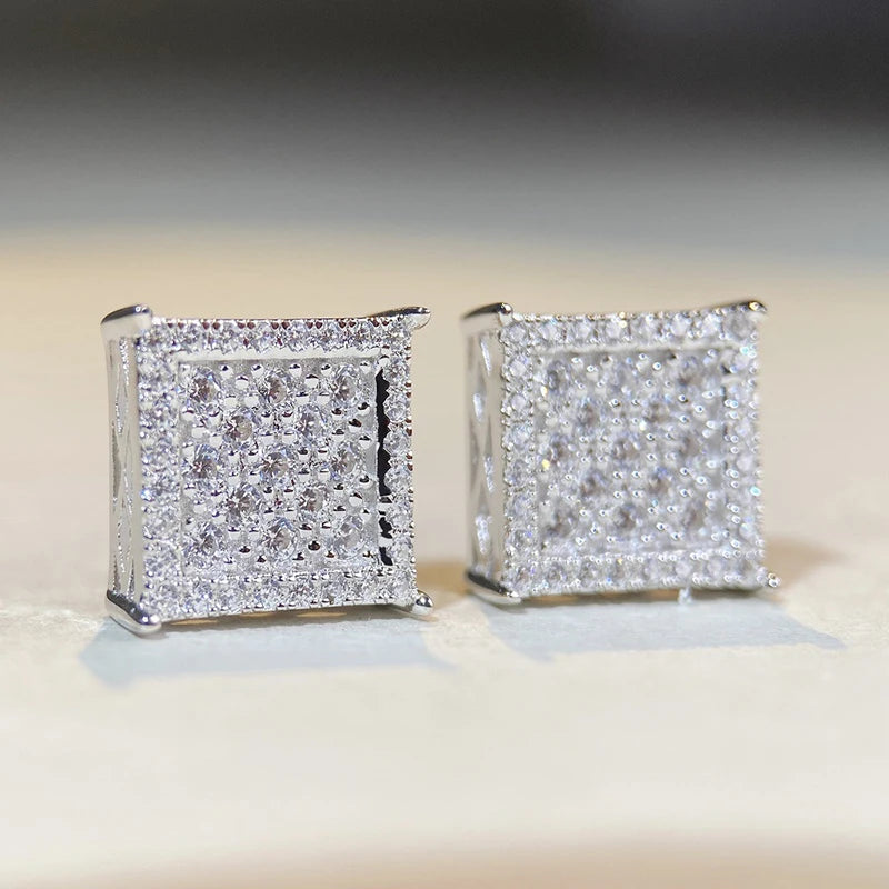 Stylish Square Shape Stud Earrings Female Luxury Gold Color/Silver Color Bright CZ Accessories Shining Fashion Jewelry - DripVault