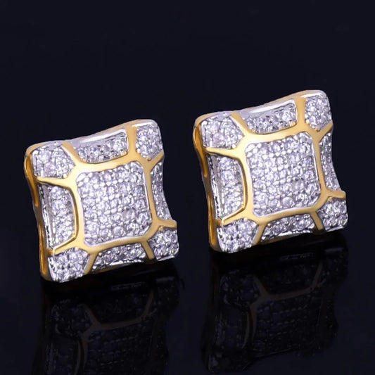 Hip Hop Claw Setting AAAAA+ Cubic Zirconia Bling Ice Out Stud Earring Male 11mm Square CZ Earrings for Men Rapper Jewelry - DripVault