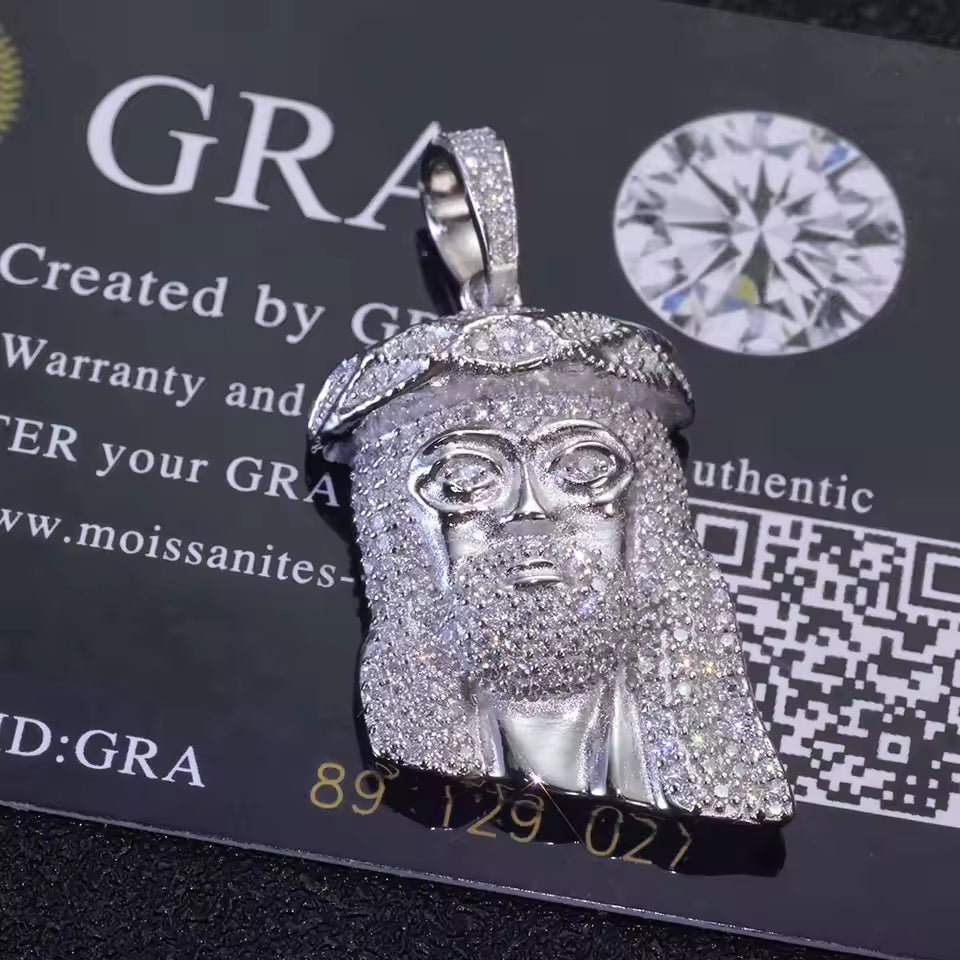 Moissanite Hip Hop Jewelry Jesus Head Pendant Pass Diamnd Test 925 Silver Rope - DripVault