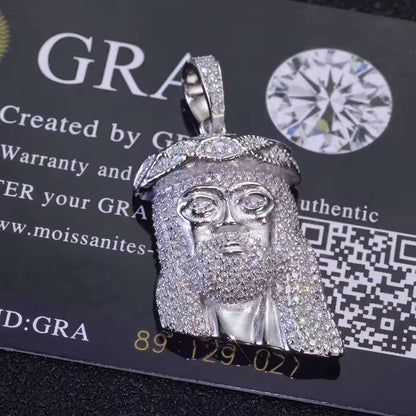 Moissanite Hip Hop Jewelry Jesus Head Pendant Pass Diamnd Test 925 Silver Rope - DripVault