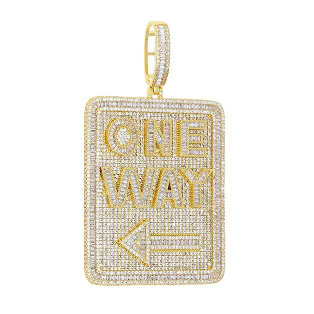 Iced Out Letter Heavy Chunk Big Pendant Necklace Bling CZ Cubic Zirconia Self Made Badge Charm Men Fashion Hip Hop Jewelry - DripVault
