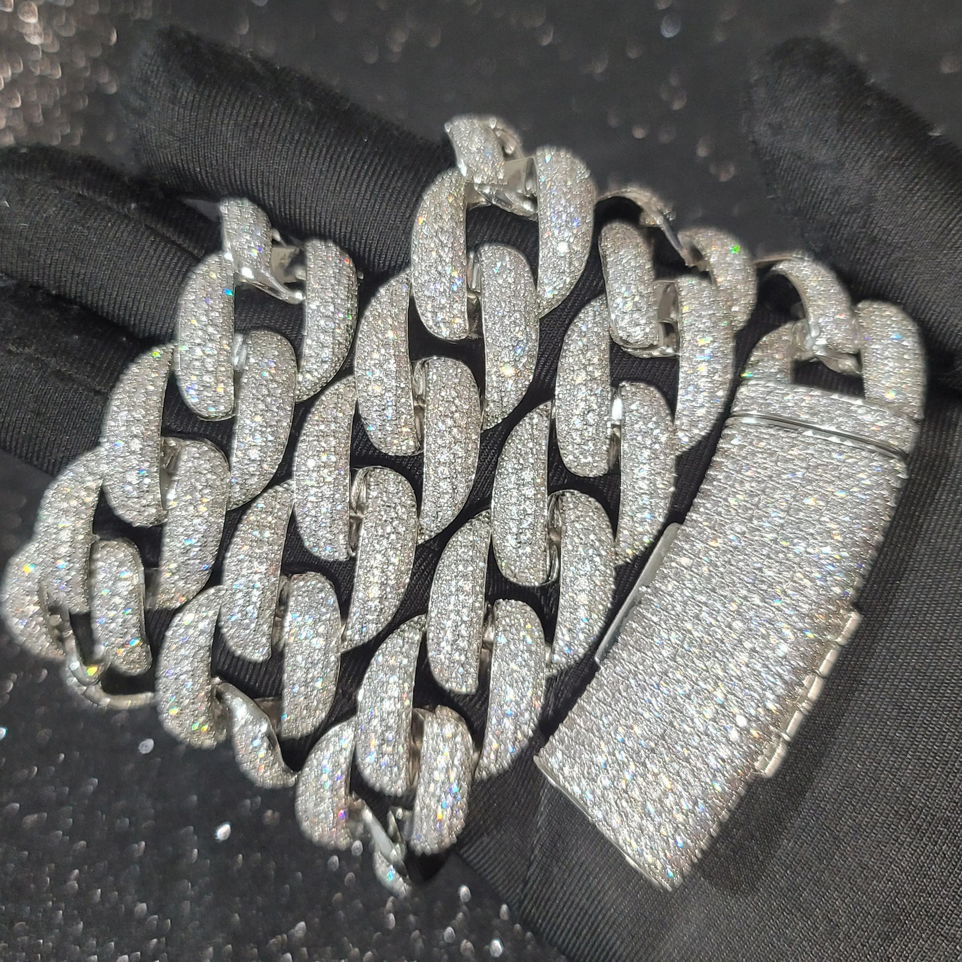 Fashion Miami Cuban Chain Iced Out 20MM Moon Necklace Full Pave Diamonds Long Buckle Bracelet Hip Hop Jewelry Necklaces For Men - DripVault