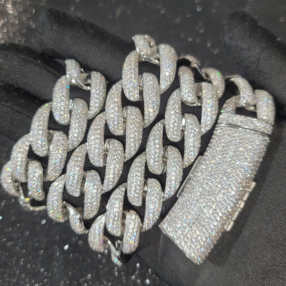 Fashion Miami Cuban Chain Iced Out 20MM Moon Necklace Full Pave Diamonds Long Buckle Bracelet Hip Hop Jewelry Necklaces For Men - DripVault