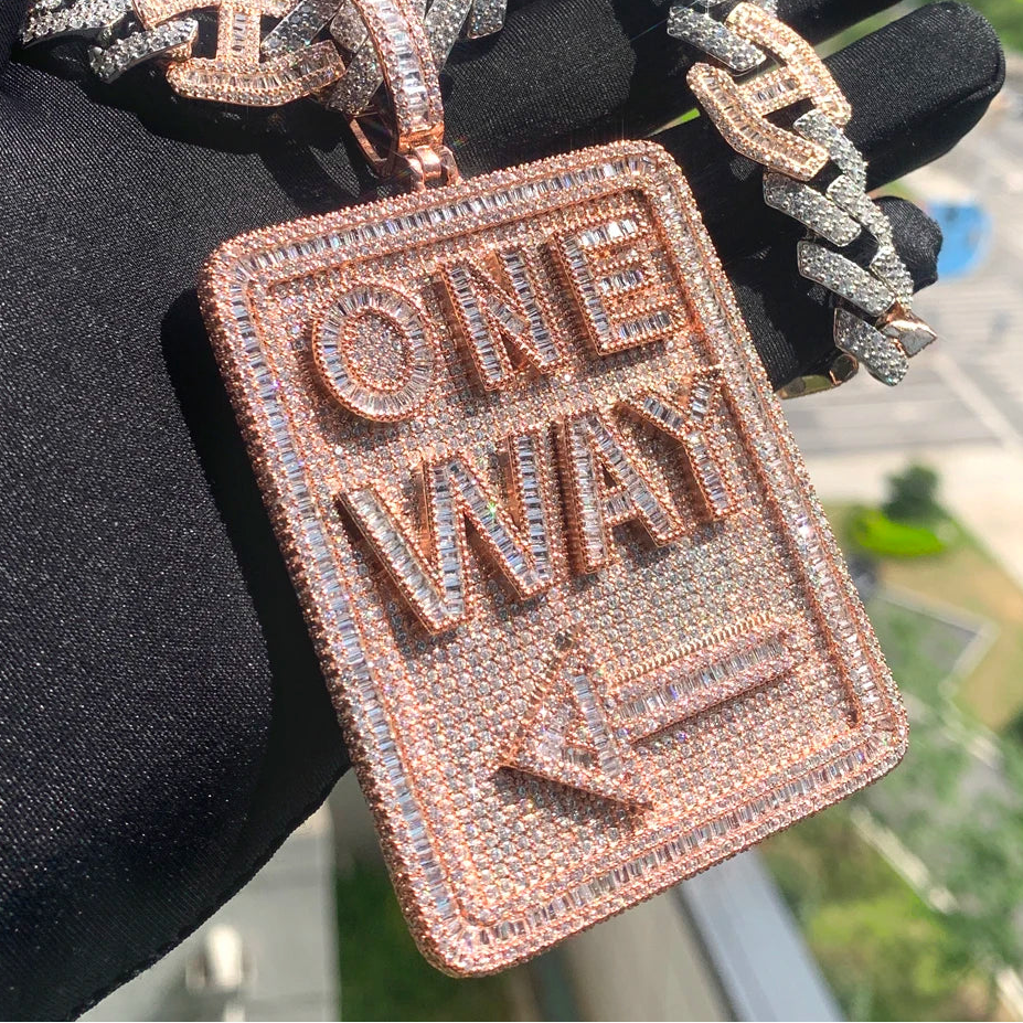 Iced Out Letter Heavy Chunk Big Pendant Necklace Bling CZ Cubic Zirconia Self Made Badge Charm Men Fashion Hip Hop Jewelry - DripVault