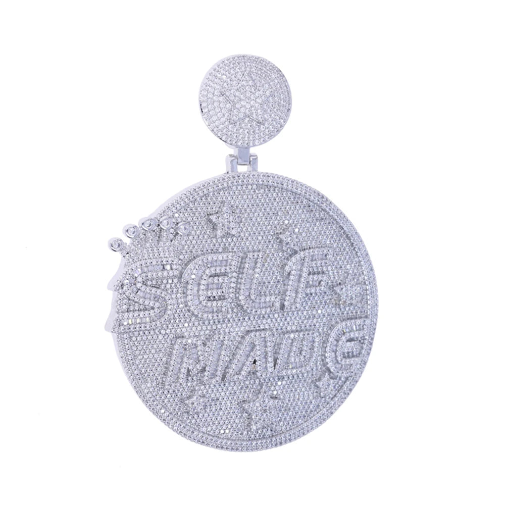 Iced Out Letter Heavy Chunk Big Pendant Necklace Bling CZ Cubic Zirconia Self Made Badge Charm Men Fashion Hip Hop Jewelry - DripVault