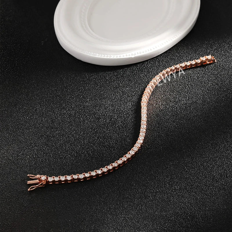 2/2.5/3/4/5/6.5mm Real Moissanite Tennis Bracelet S925 Plated 18K Rose Gold Diamond Link Bracelet Pass Diamond Tester - DripVault