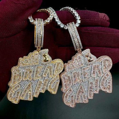 Iced Out Pedant Bread Gang Necklace for Men Cubic Zirconia Baguette Double Color Hip Hop Jewelry - DripVault