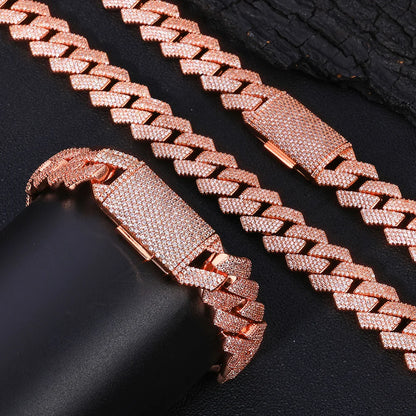 Full Diamond Cuban Necklace Hip Hop Jewelry Cube Zirconia Sparkling Diamond 15mm Brass Plated Rose Gold Jewelry - DripVault