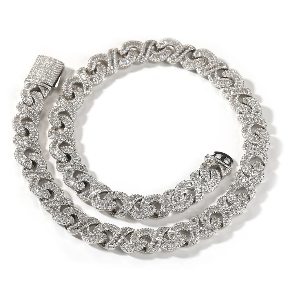 12mm Infinity Chain Baguette Cuban Necklace Cubic Zirconia Micropave Charm Jewelry Women Accessories Gifts - DripVault