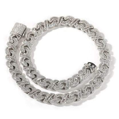 12mm Infinity Chain Baguette Cuban Necklace Cubic Zirconia Micropave Charm Jewelry Women Accessories Gifts - DripVault