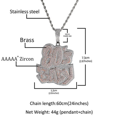 Hip Hop AAAAA+ CZ Stone Paved Bling Iced Out 80s BABY Pendants Necklaces for Men Rapper Jewelry Rose Silver Color - DripVault