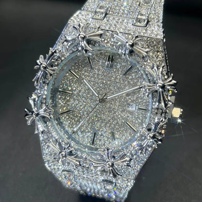 Men's Watches Thorn Crown Quartz Wristwatch Fashion Hip Hop Ice Crystal Watch Men Luxury Business Quartz Wristwatch - DripVault