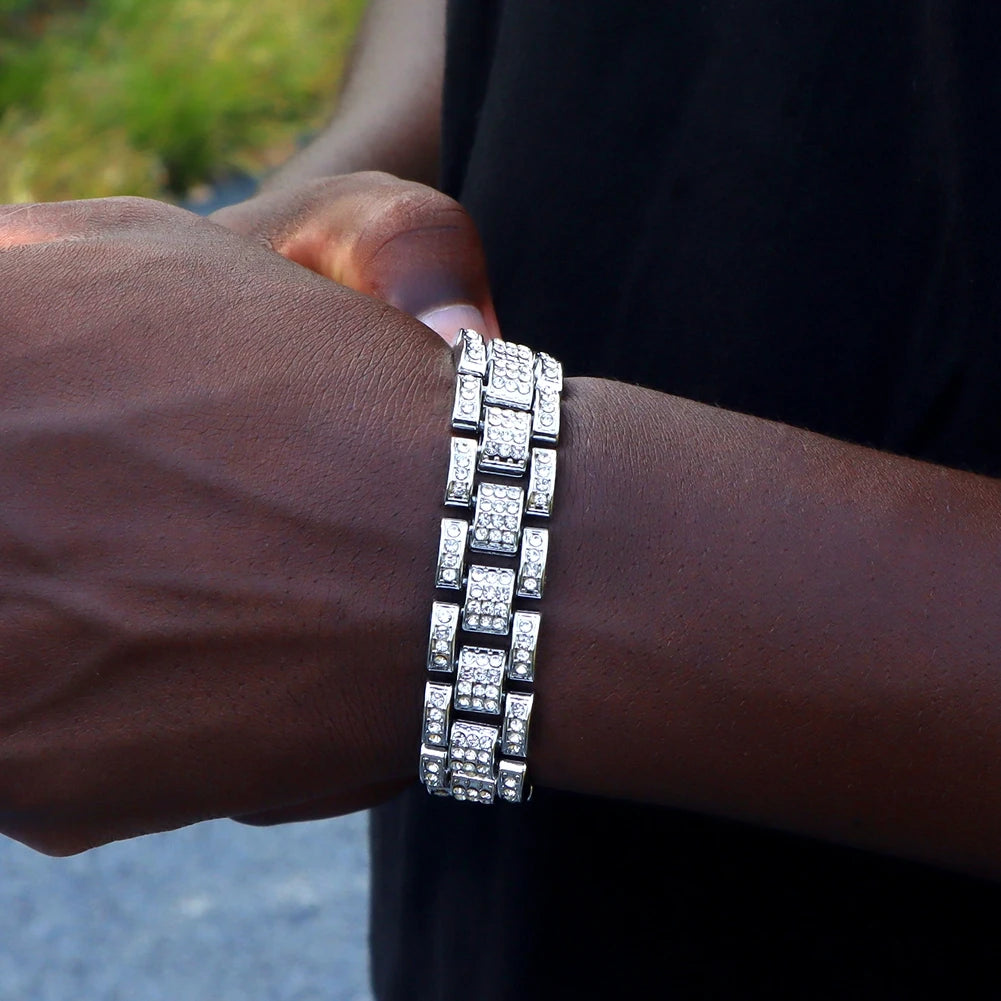 Hip Hop Iced Out Chain Women Men Cuban Bracelet High-Quality Full AAAA+ Rhinestones Miami Cuban Link Chain Bracelets Jewelry - DripVault