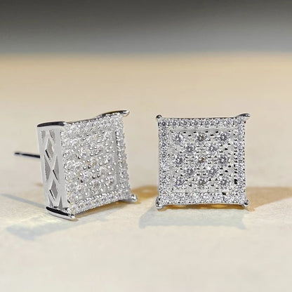 Stylish Square Shape Stud Earrings Female Luxury Gold Color/Silver Color Bright CZ Accessories Shining Fashion Jewelry - DripVault