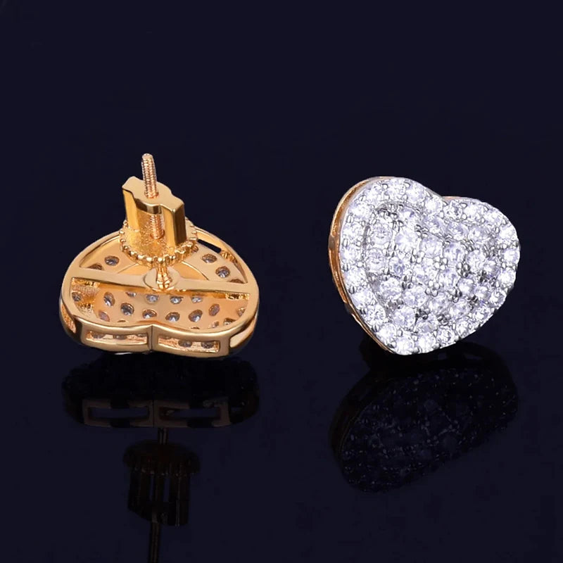 Hip Hop Claw Setting AAAAA+ CZ Bling Ice Out Stud Earring Heart CZ Earrings for Women Rapper Jewelry - DripVault