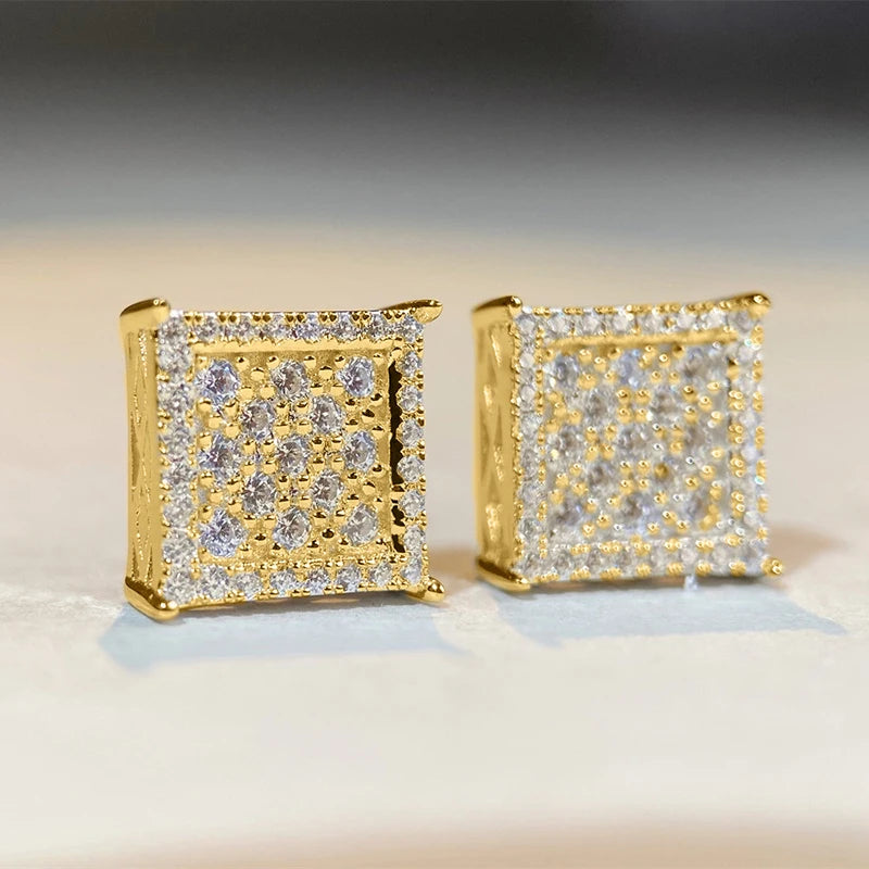 Stylish Square Shape Stud Earrings Female Luxury Gold Color/Silver Color Bright CZ Accessories Shining Fashion Jewelry - DripVault