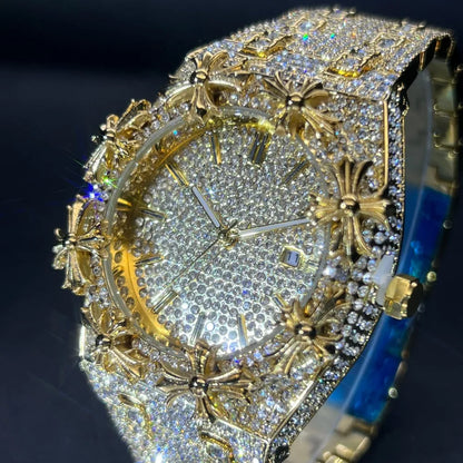 Men's Watches Thorn Crown Quartz Wristwatch Fashion Hip Hop Ice Crystal Watch Men Luxury Business Quartz Wristwatch - DripVault