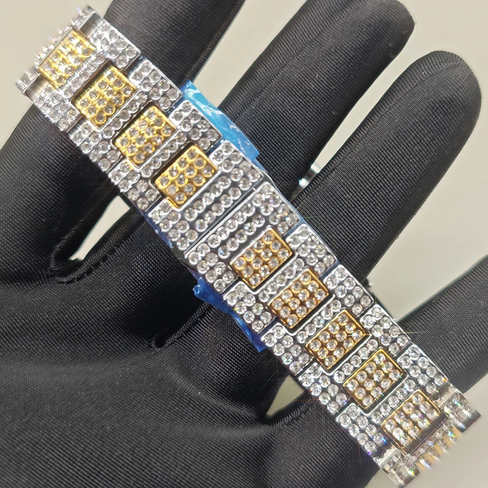 Luxury Brand Men Quartz Watch Fashion Square Hip Hop Big Pointer Diamond Out Sparkling Jewelry Waterproof Stainless Steel Wristwatch Man New - DripVault