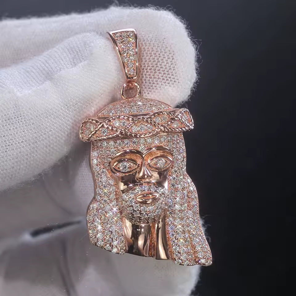 Moissanite Hip Hop Jewelry Jesus Head Pendant Pass Diamnd Test 925 Silver Rope - DripVault