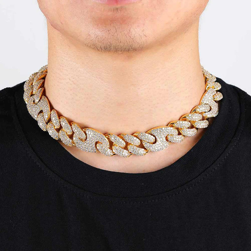 Hip Hop 5A+ CZ Stone Bling Ice Out 20mm Solid Coffee Beans Cuban Link Chain Necklaces for Men Rapper Jewelry Gold Silver Color - DripVault
