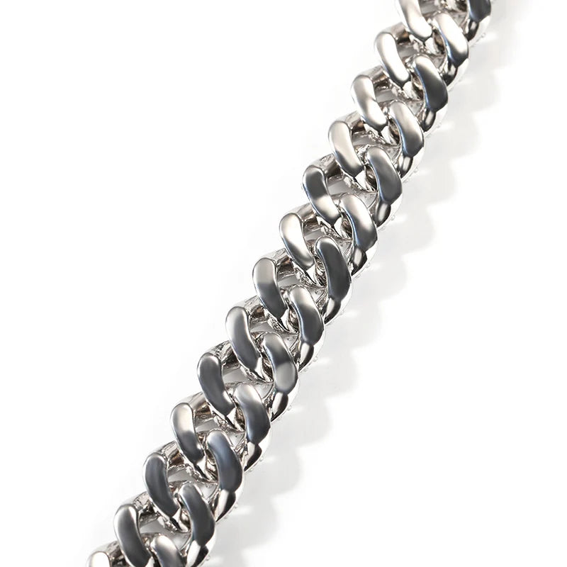 Hip Hop 5A+ CZ Stone Paved Bling Iced Out 18mm Solid Round Cuban Miami Link Chain Bracelets Necklaces for Men Rapper Jewelry - DripVault