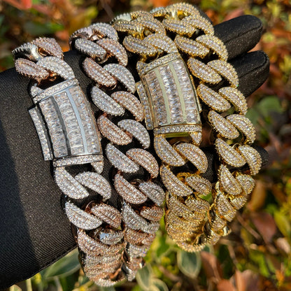 Bubble Letter Baguette Cuban Link Chain for Men Iced Out Prong Setting Necklace Choker Real Gold Plated Hip Hop Jewelry - DripVault
