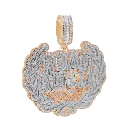 New Iced Out Bling CZ Letter Road Runna Pendant Necklace Cubic Zirconia Two Tone Color Badge Charm Men Fashion Hip Hop Jewelry - DripVault