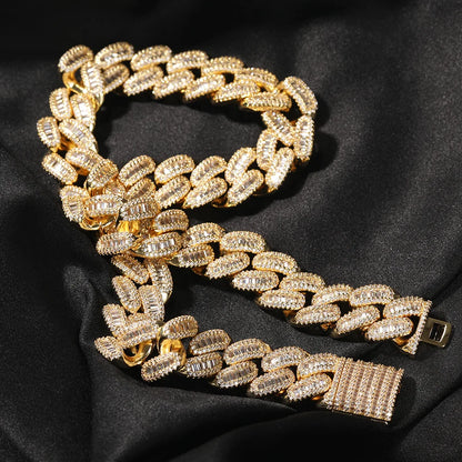 15mm Baguette Cuabn Chain Prong Setting 2 Colors Miami Choker Iced Out Chain Bling CZ Necklace Hiphop Jewelry - DripVault