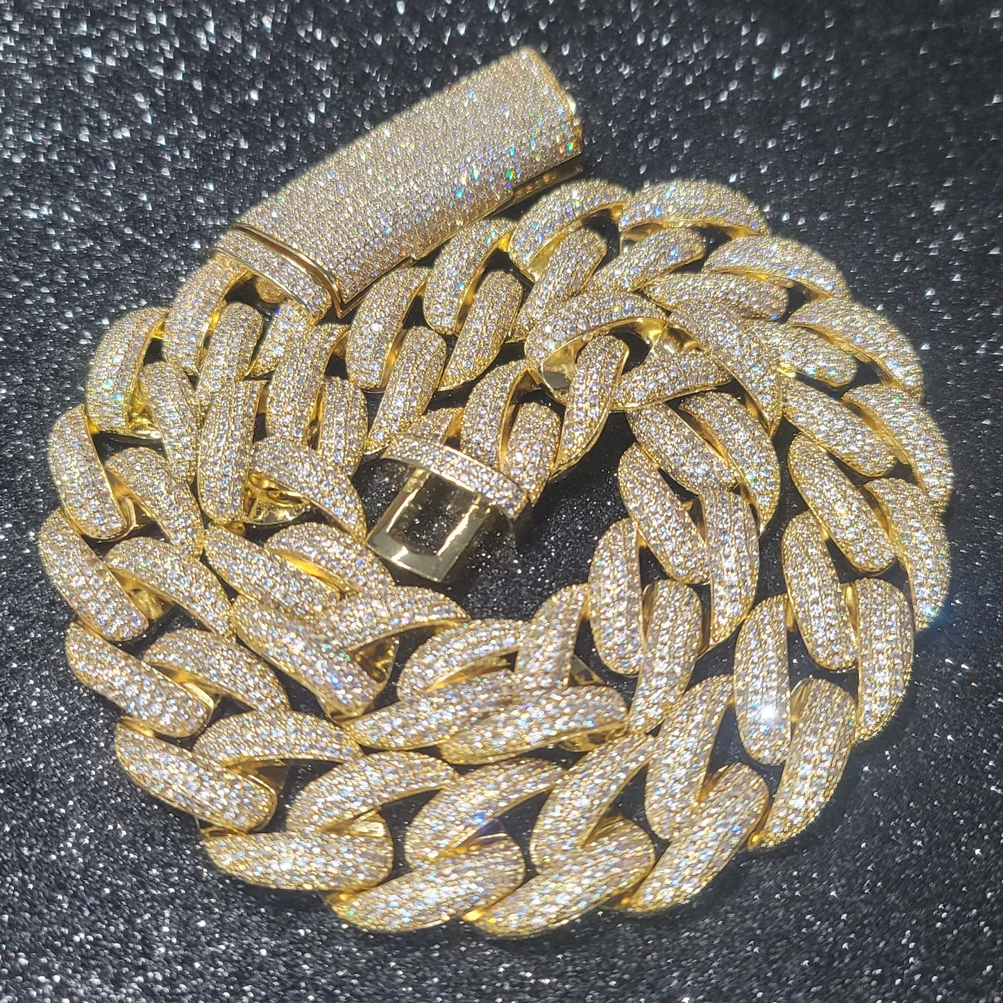 Fashion Miami Cuban Chain Iced Out 20MM Moon Necklace Full Pave Diamonds Long Buckle Bracelet Hip Hop Jewelry Necklace - DripVault
